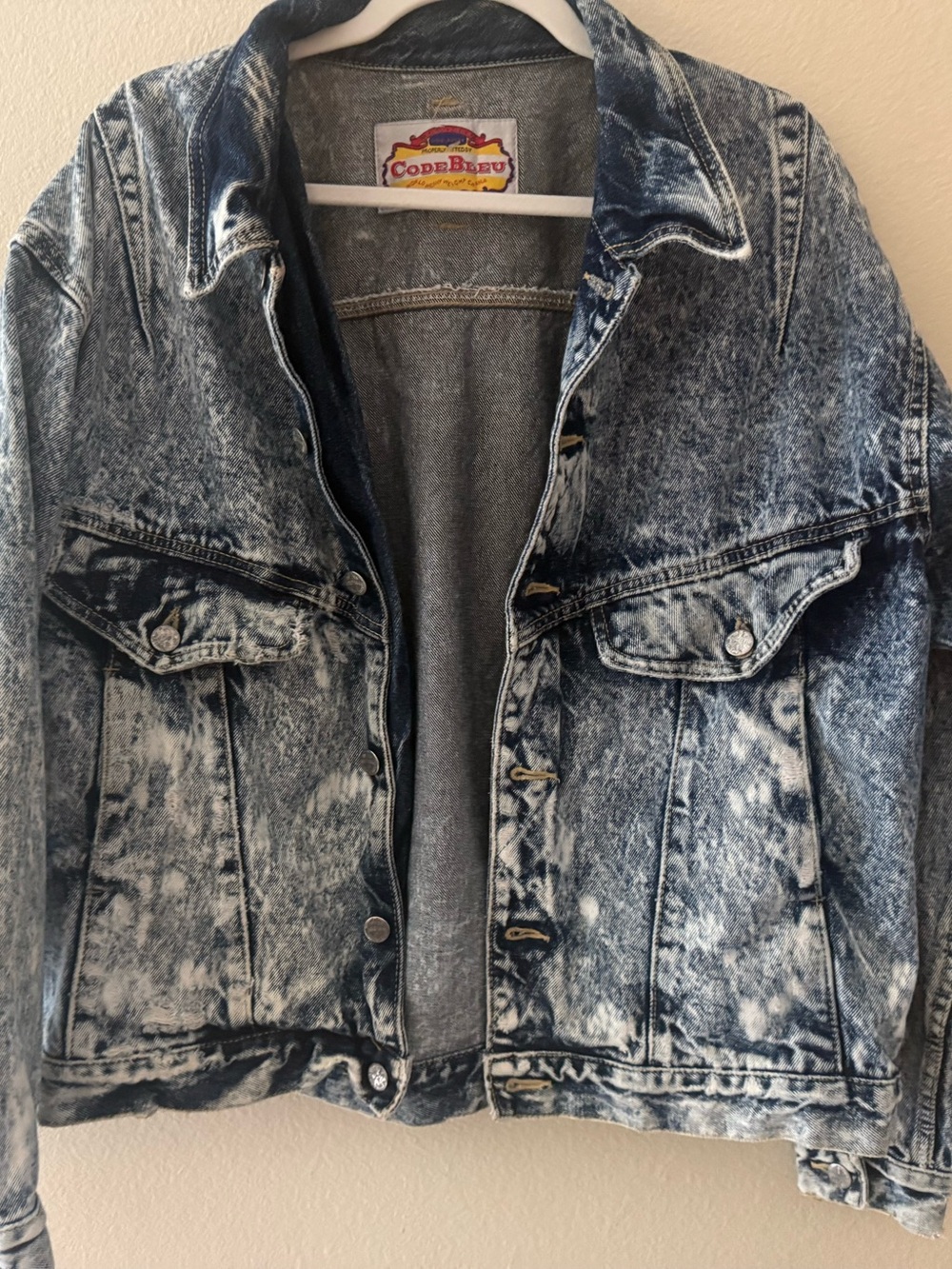 Vintage Code Bleu Men's Black Acid Wash Distressed Denim Jacket L. made in Japan